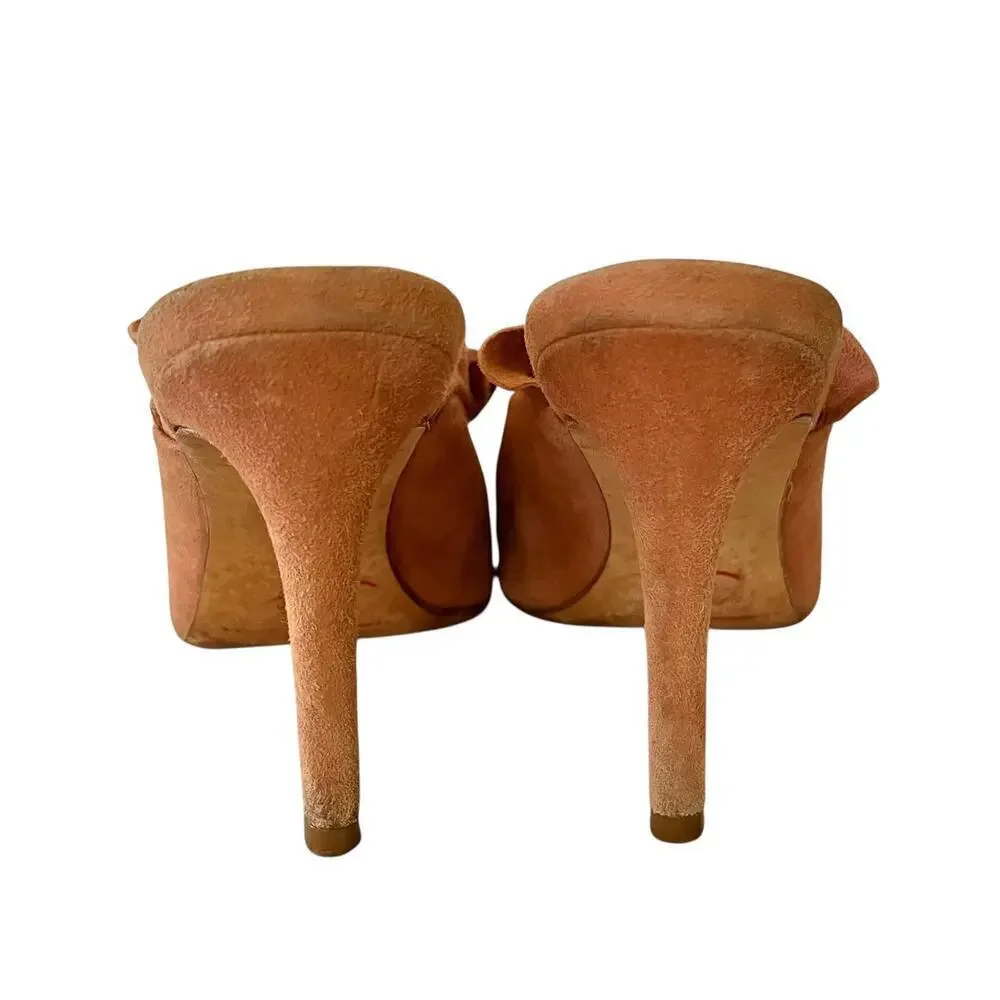 Loeffler Randall Langley Dusty Rose Kid Suede Leather Ruffle Mule Heels